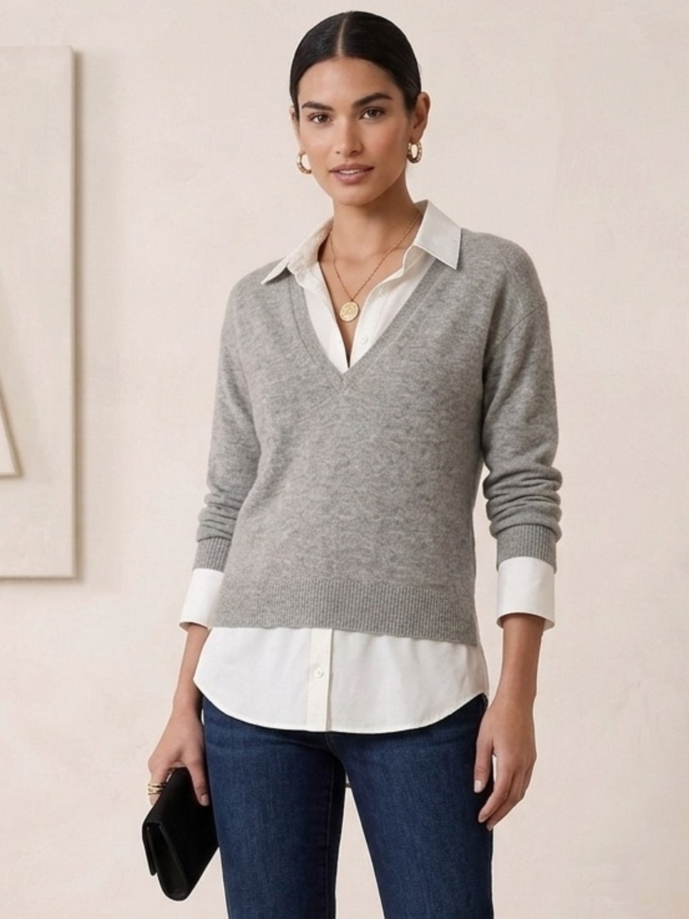 Verónica Beard Brami White & Gray Mixed Media Sweater Size XS Women